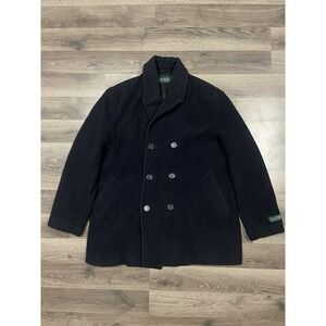 Lauren Ralph Lauren Mens Peacoat Size L 44 Black Quilted Lined Wool Jacket